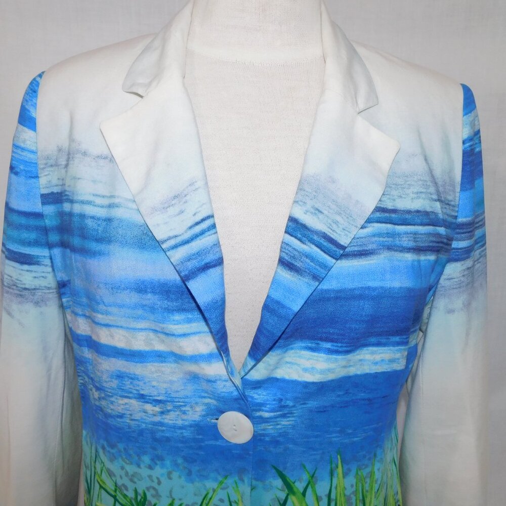 SCAPA Lauren Perre Womens 12 Floral Ocean Scene White Blue Blazer Jacket - Picture 4 of 11